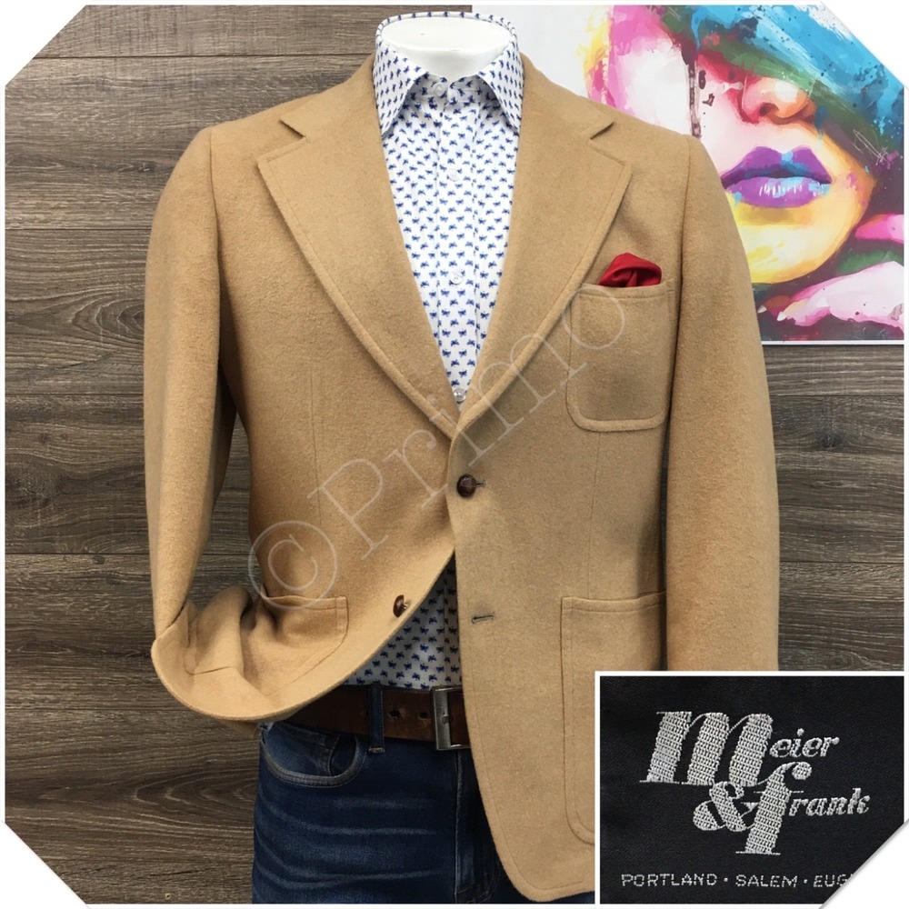 VINTAGE Mens Camel Hair Blazer Sport Coat Casual‎ Jacket Size 42R Classic Suit